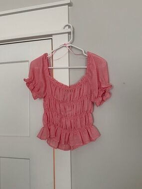 Pink Smocked Ruffle Short Sleeve Blouse